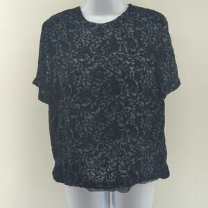 VTG 90s Lord & Taylor Black Velvet Burnout Button Back Top Whimsigoth Witchy